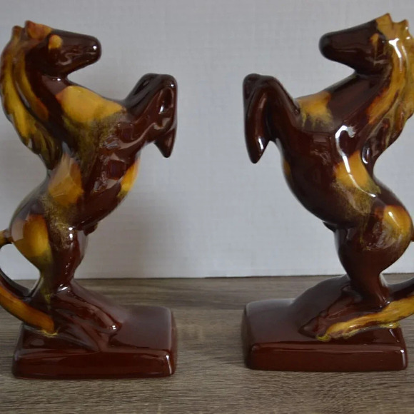 Vtg BMP Drip Glaze Horse Book Ends - Picture 2 of 5